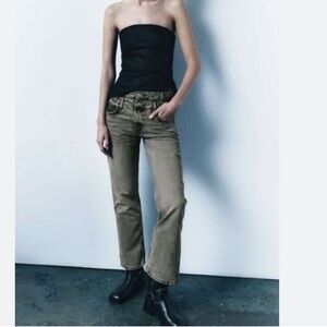 Zara jeans Double Waist Straight Leg  Denim Grey Black New 6045/214 women 2/24